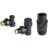 Set robineti radiator decorativi coltari cu cap termostatic, negru Ferro ZTM31BL