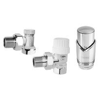 Set robineti radiator decorativi coltari cu cap termostatic, crom Ferro ZTM31CR
