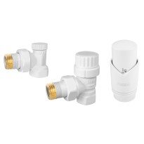 Set robineti radiator decorativi coltari cu cap termostatic, alb Ferro ZTM31WH