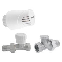 Set robineti radiator drepti cu cap termostatic Ferro ZTMN01-16 cu robinet cu presetare cu limitare la 16°C