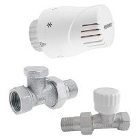 Set robineti radiator drepti cu cap termostatic Ferro ZTMN01 cu robinet cu presetare
