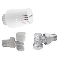 Set robineti radiator coltari cu cap termostatic Ferro ZTMN02-16 cu robinet cu presetare cu limitare la 16°C