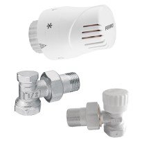 Set robineti radiator coltari cu cap termostatic Ferro ZTMN02 cu robinet cu presetare