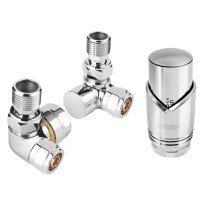 Set robineti radiator axiali cu cap GT31 termostatic, crom Ferro ZTO30CR