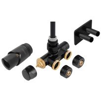 Set robinet radiator decorativ dublu integrat Ferro ZTT30BL termostatic cu presetare, manson de imersie si cap termostatic, negru