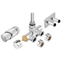 Set robinet radiator decorativ dublu integrat Ferro ZTT30CR termostatic cu presetare, manson de imersie si cap termostatic, crom