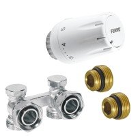 Set robinet radiator dublu coltar 3/4 Ferro ZTV08 pardoseala cu cap termostatic