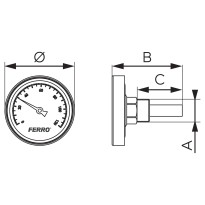 Termometru axial Ferro T80120A, 80 mm x 1/2